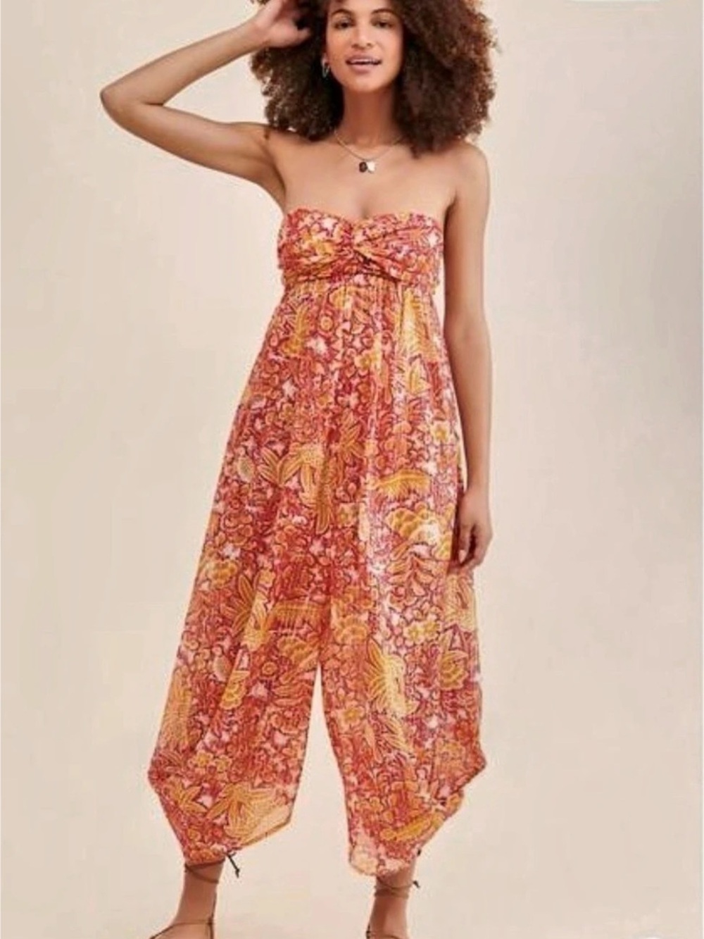 Anthropologie Strapless Harem Jumpsuit Floral Boho Wide Leg